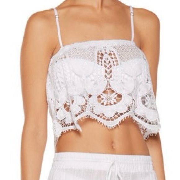 Miguelina white cropped lace embroidered tank top size small - Picture 2 of 8